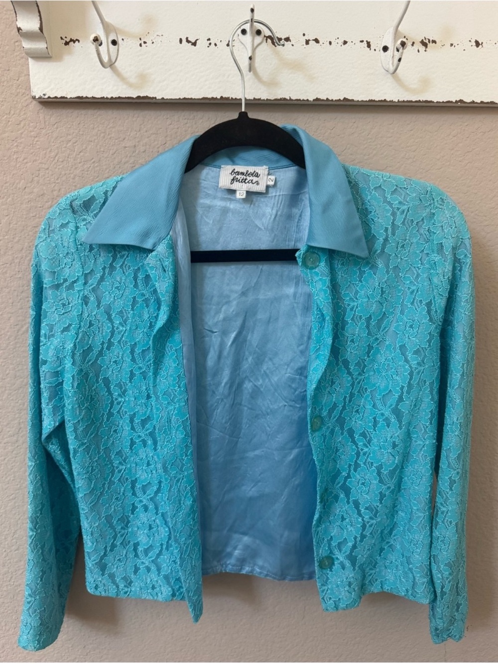 VTG Bambola Fritta Italy Turquoise Lace Jacket Blouse Top Whimsigoth